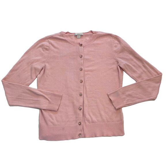 NY & Co Pale/Blush Pink Crew Neck Bling/Jeweled Button Down Cardigan, Size M - Picture 1 of 9